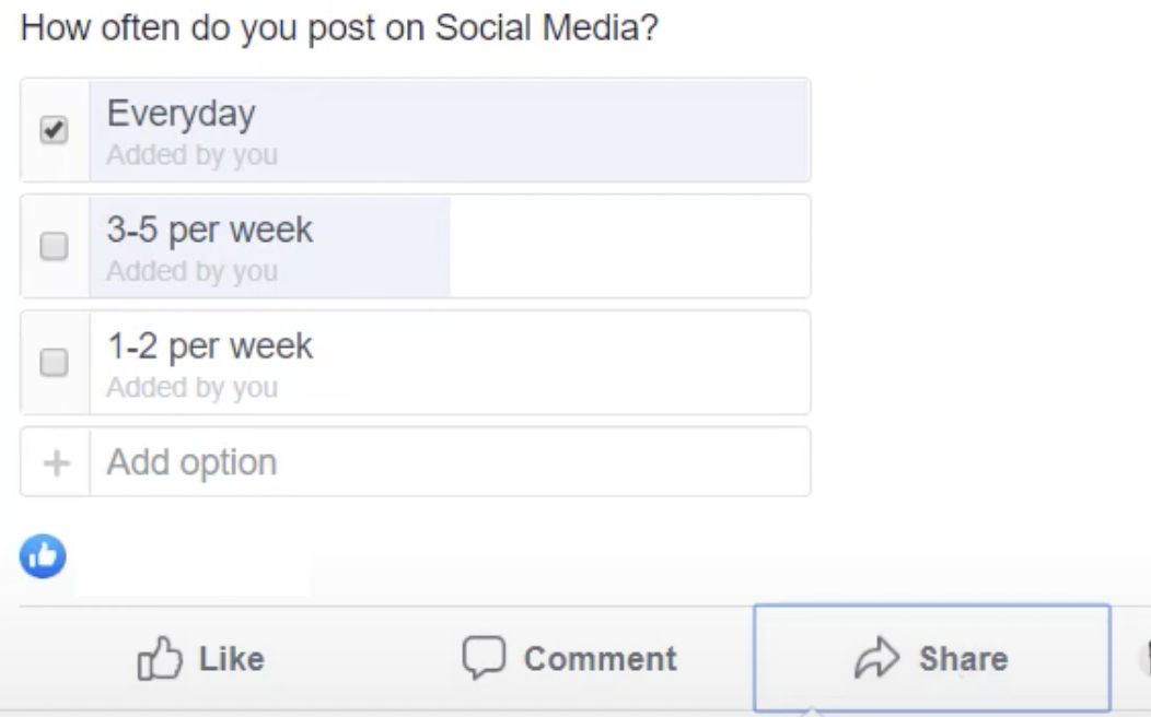 Screenshot of Facebook Survey Feature