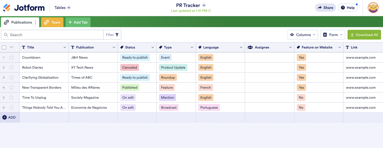 5 Jotform table templates for marketers | The Jotform Blog