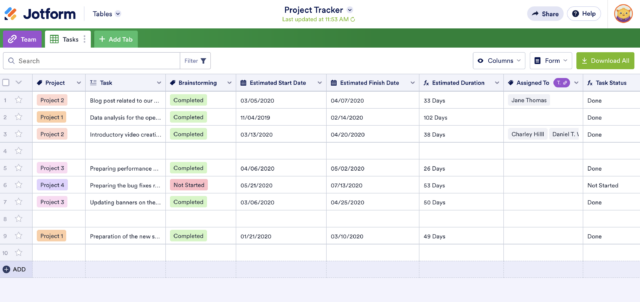 The year of project-tracking apps with tabular formats | Jotform Blog
