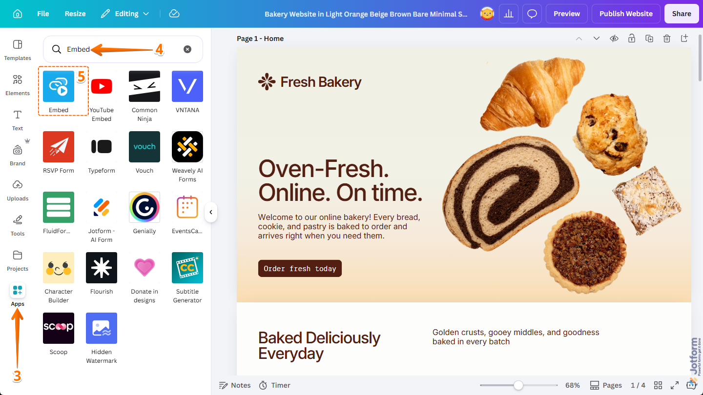Embed App in the Apps section of the Canva Design Editor