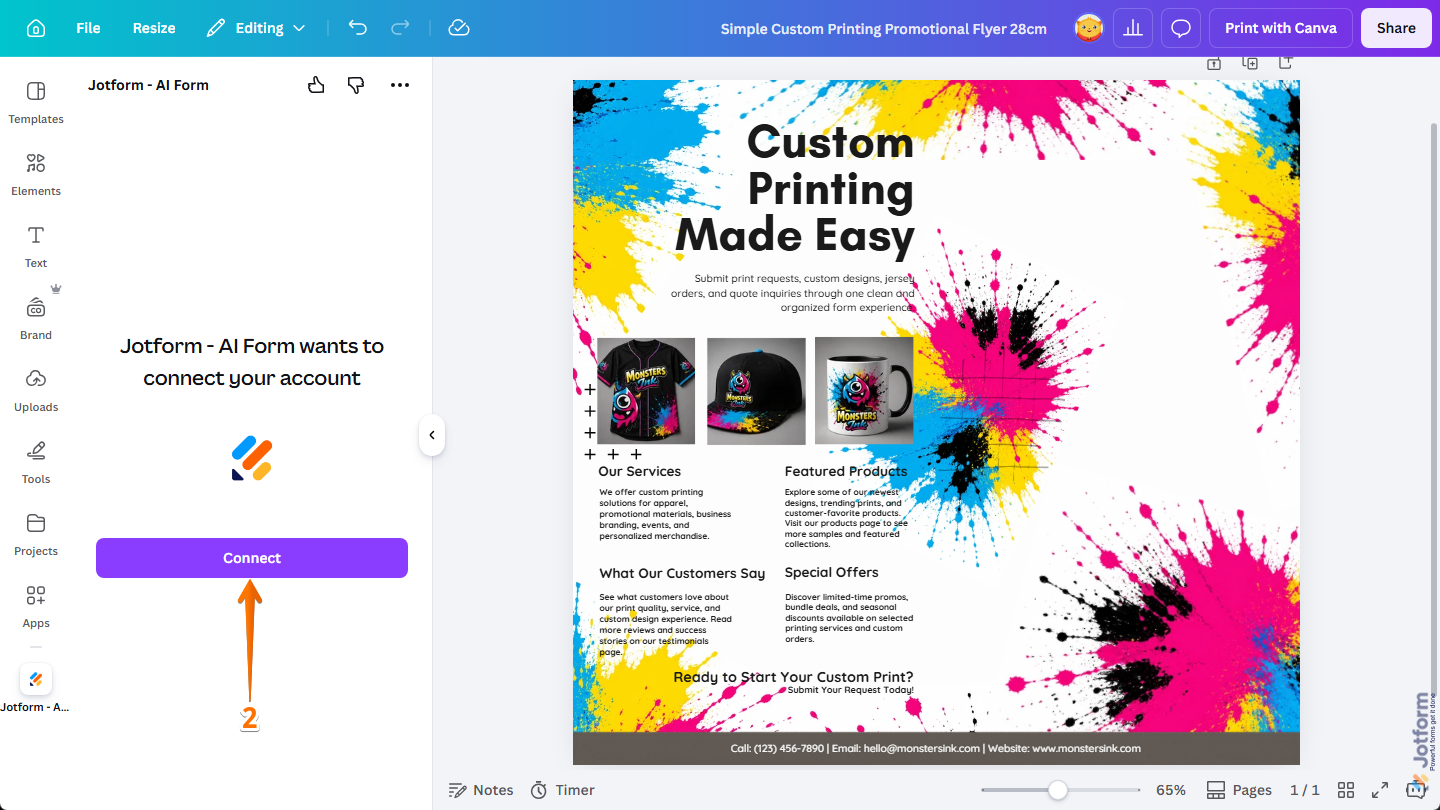 Connect button in Jotform Canva App in Canva Design Editor in Canva