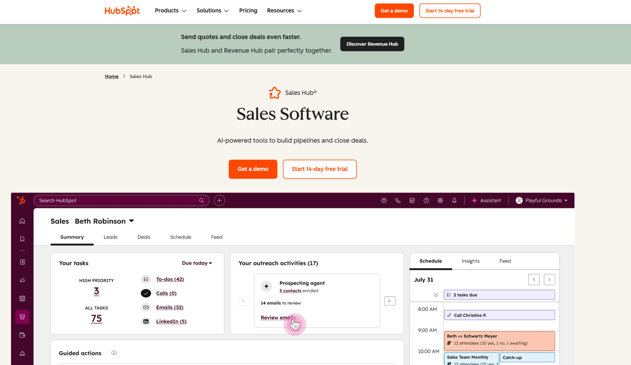 HubSpot Sales Hub Landing Page