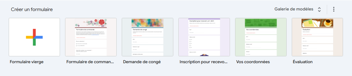 Capture d'écran des options pour créer un formulaire dans Google Forms
