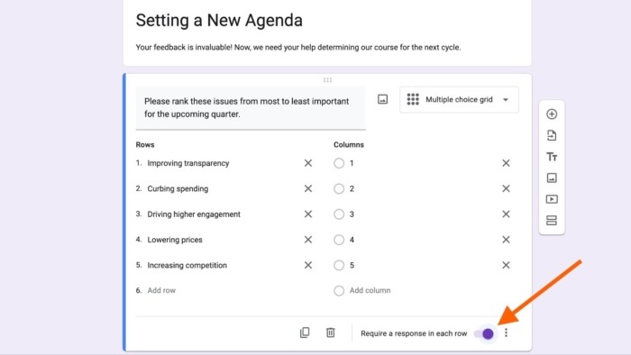 Google Forms Multiple Choice Grid Require a response in each row option