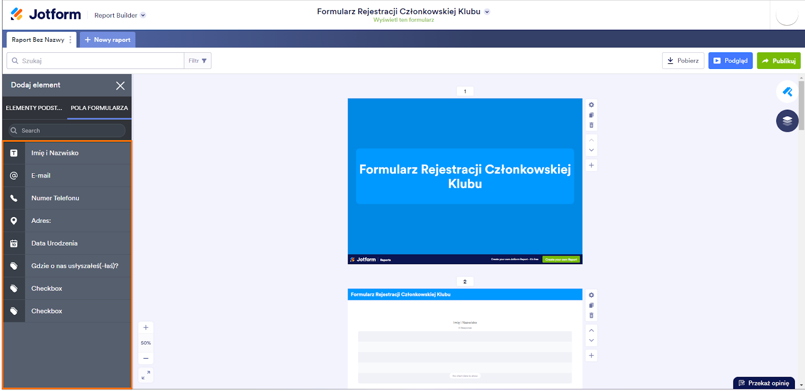 Kontroluj sposób wyświetlania danych w raporcie Image-1