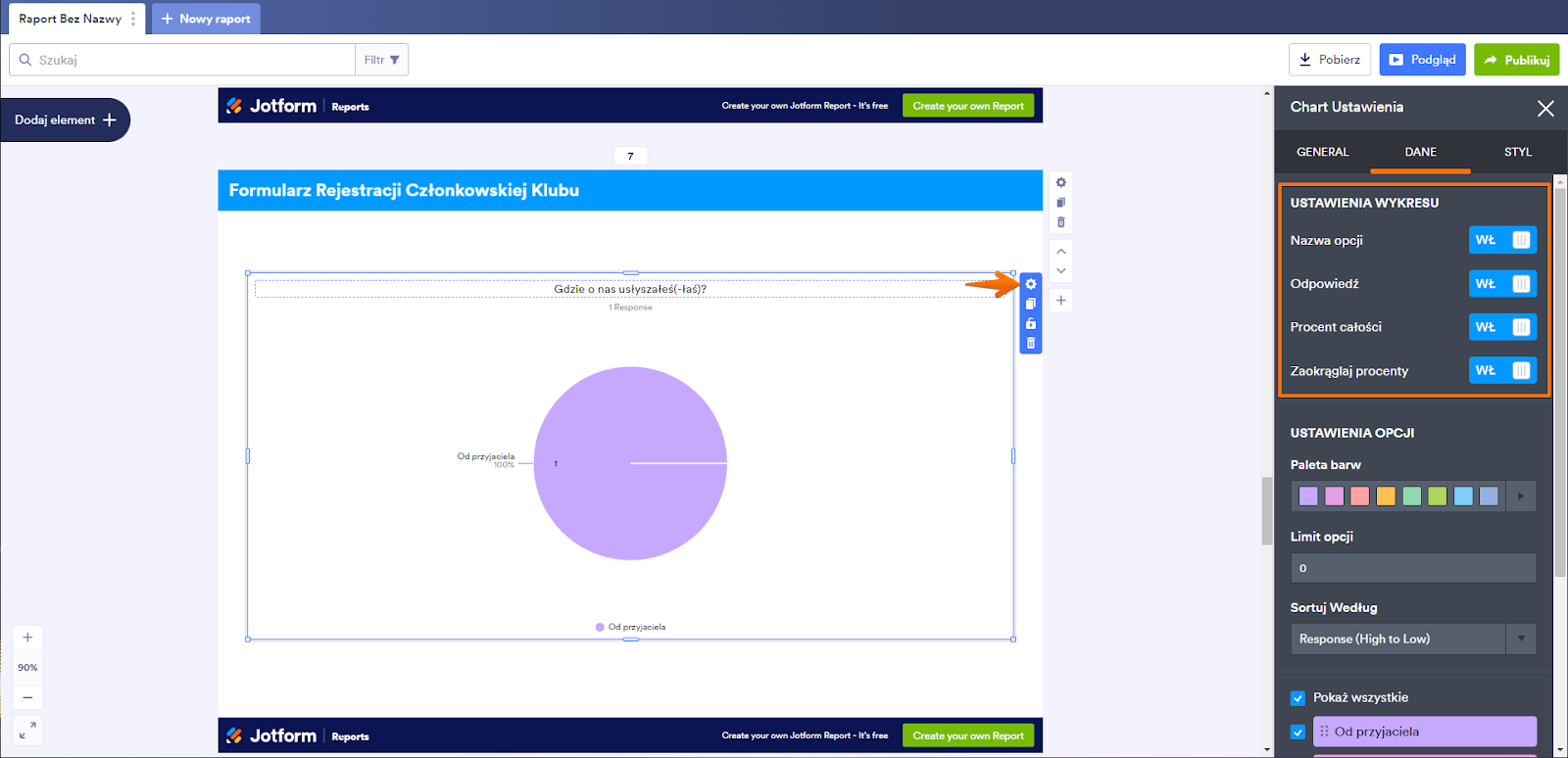 Kontroluj sposób wyświetlania danych w raporcie Image-3