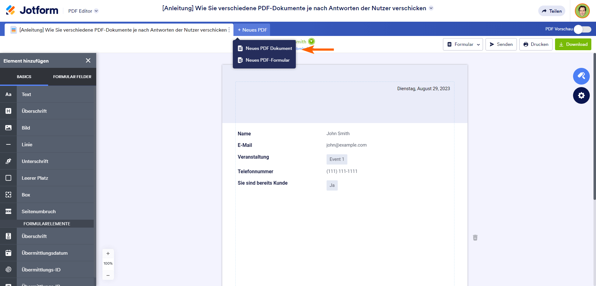 Wie Sie verschiedene PDF Dokumente je nach Antworten der Nutzer verschicken Image-3