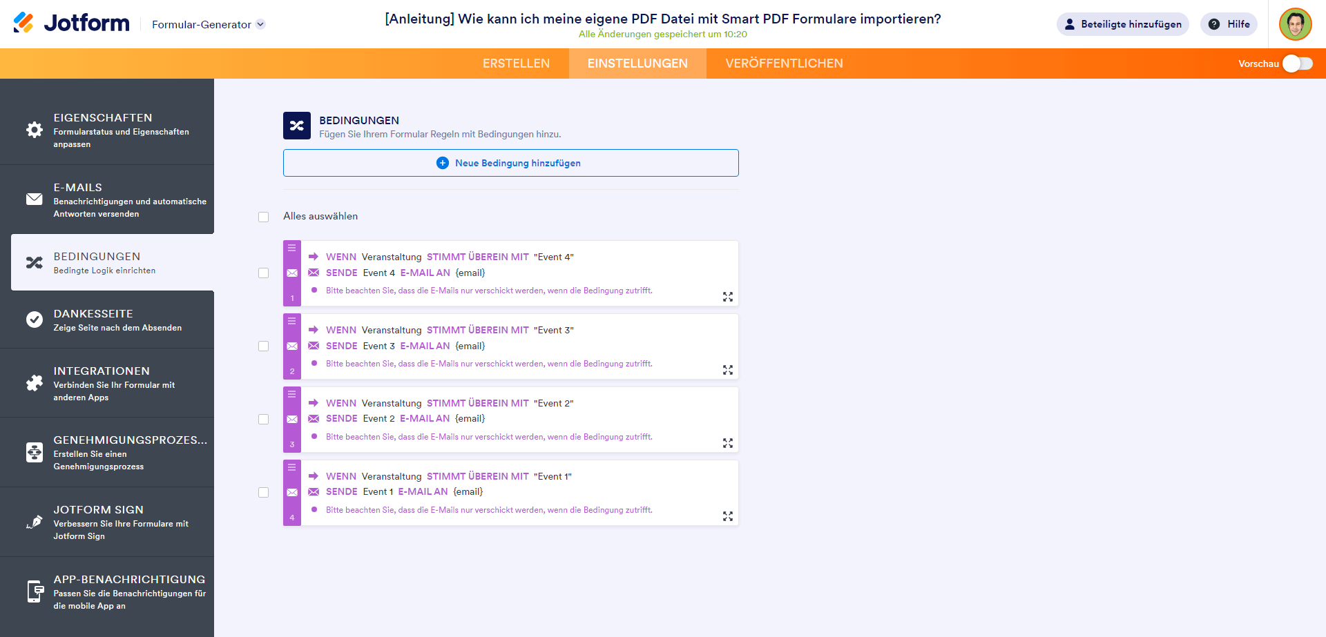 Wie Sie verschiedene PDF Dokumente je nach Antworten der Nutzer verschicken Image-8