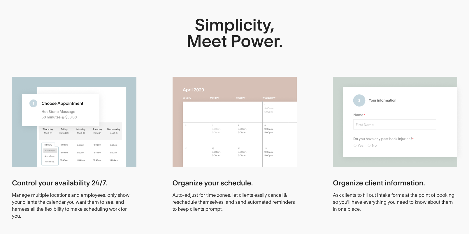 acuity scheduling landing page