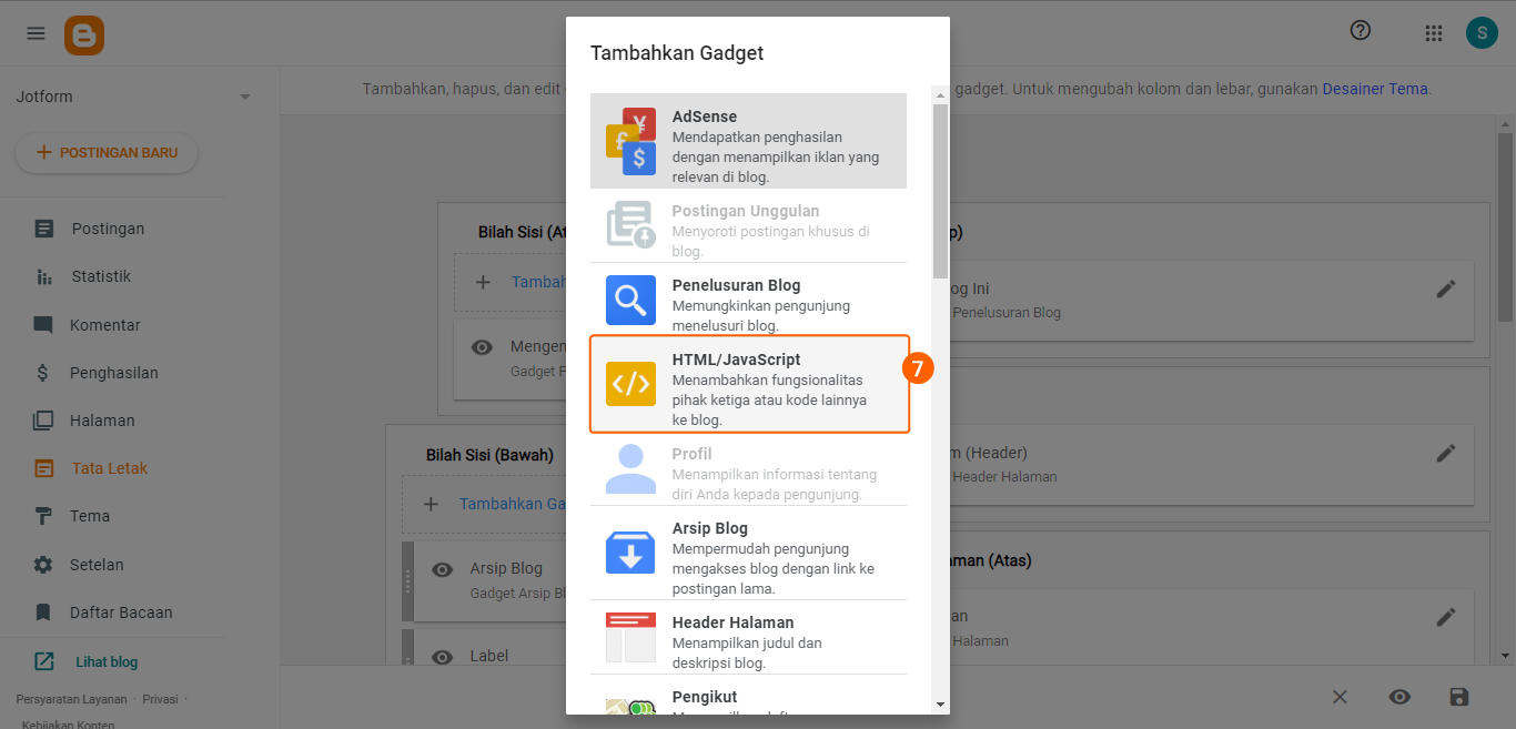 Gambar-4 Menambahkan Tombol Umpan Balik ke Blogger