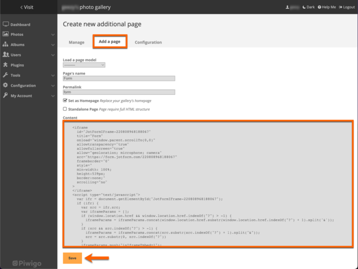 Gambar-3 Tambah formulir ke Piwigo