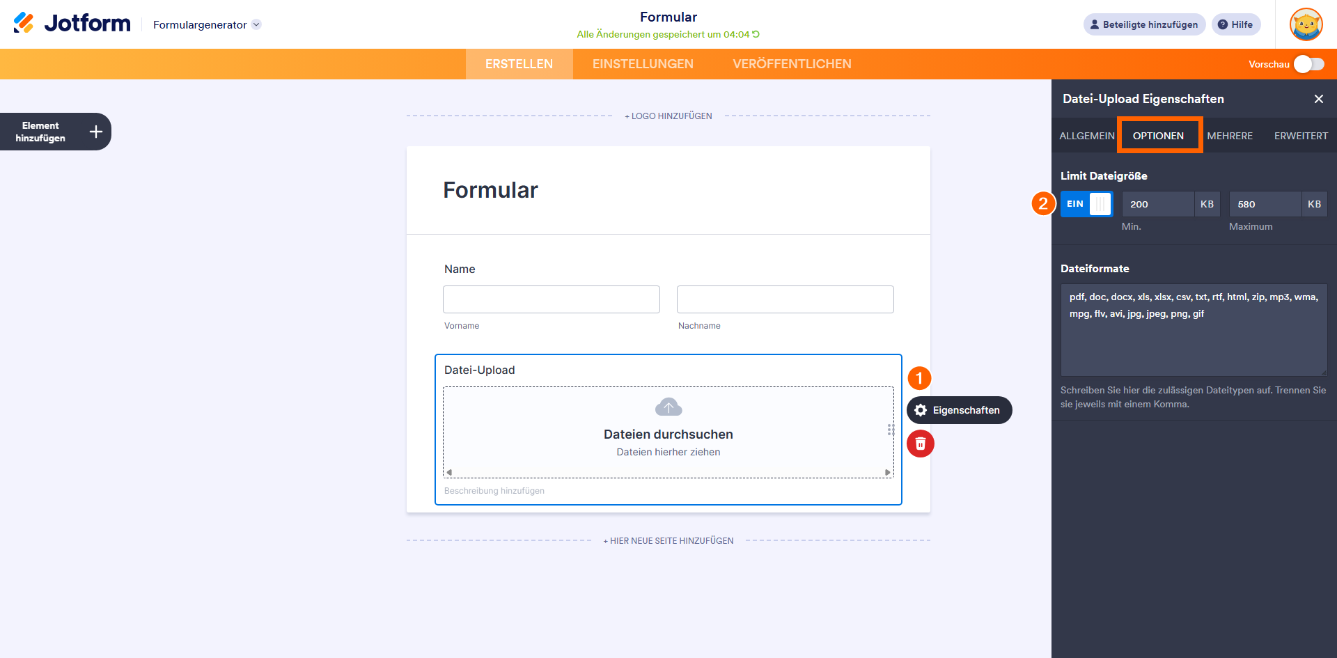 Ändern des Größenlimits für den Dateiupload Image-1