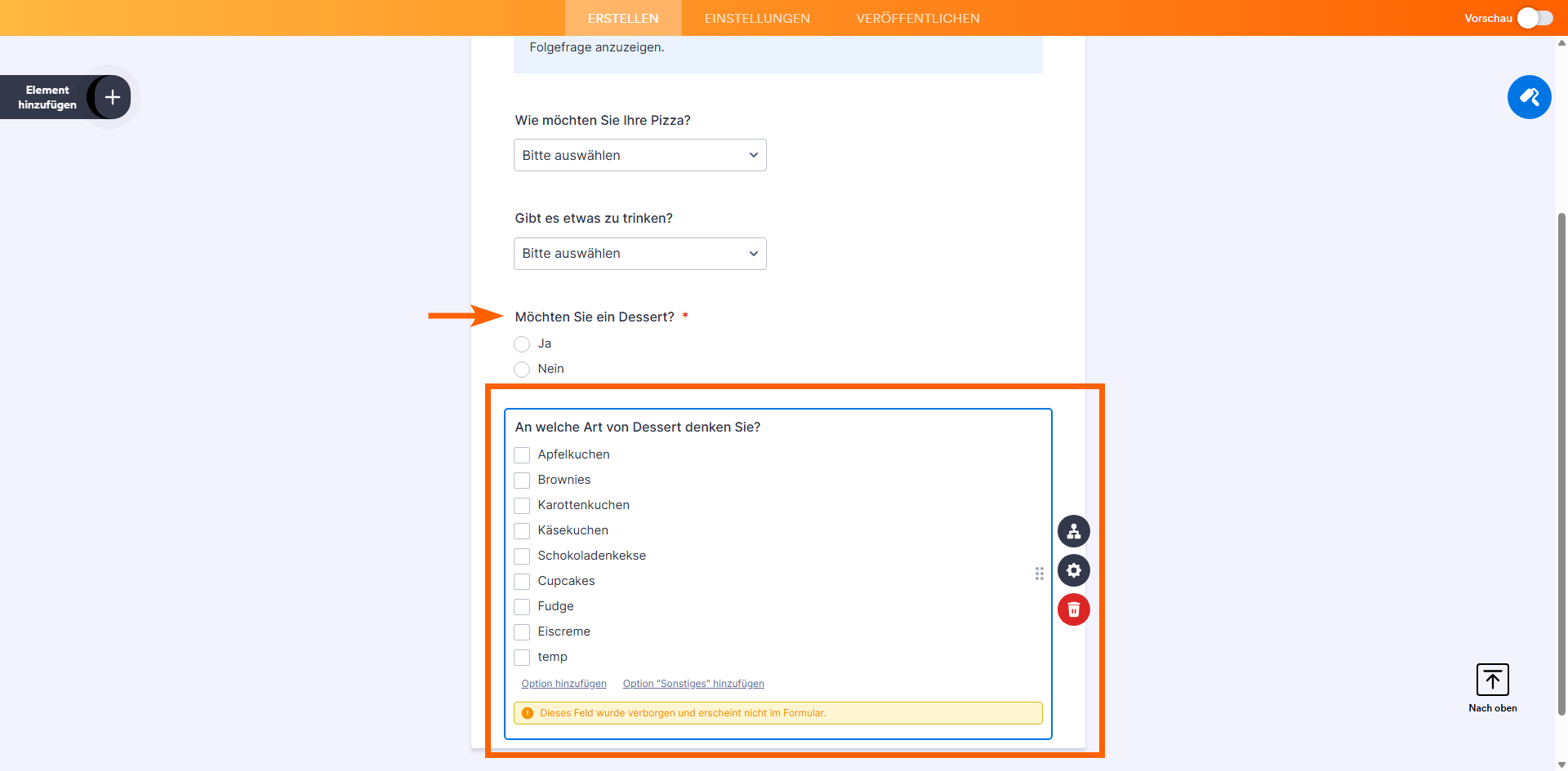 Wie Sie Felder ein- und ausblenden basierend auf der Antwort des Benutzers Image-1