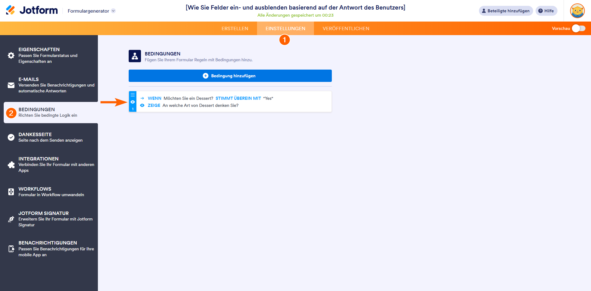 Wie Sie Felder ein- und ausblenden basierend auf der Antwort des Benutzers Image-2