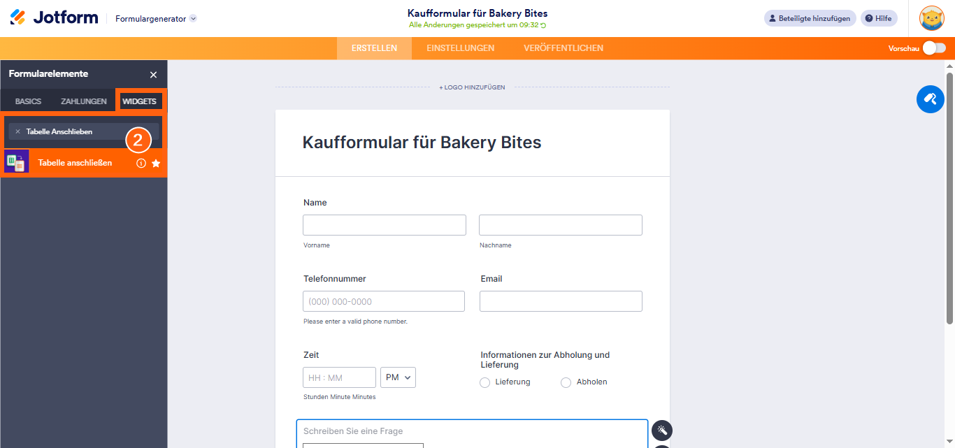 Wie Sie das Widget Tabelle in Formular verwenden Image-4