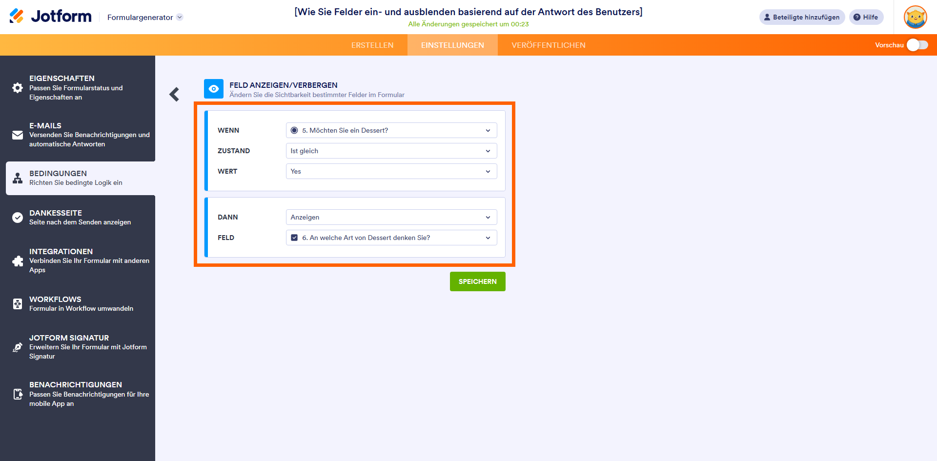 Wie Sie Felder ein- und ausblenden basierend auf der Antwort des Benutzers Image-3