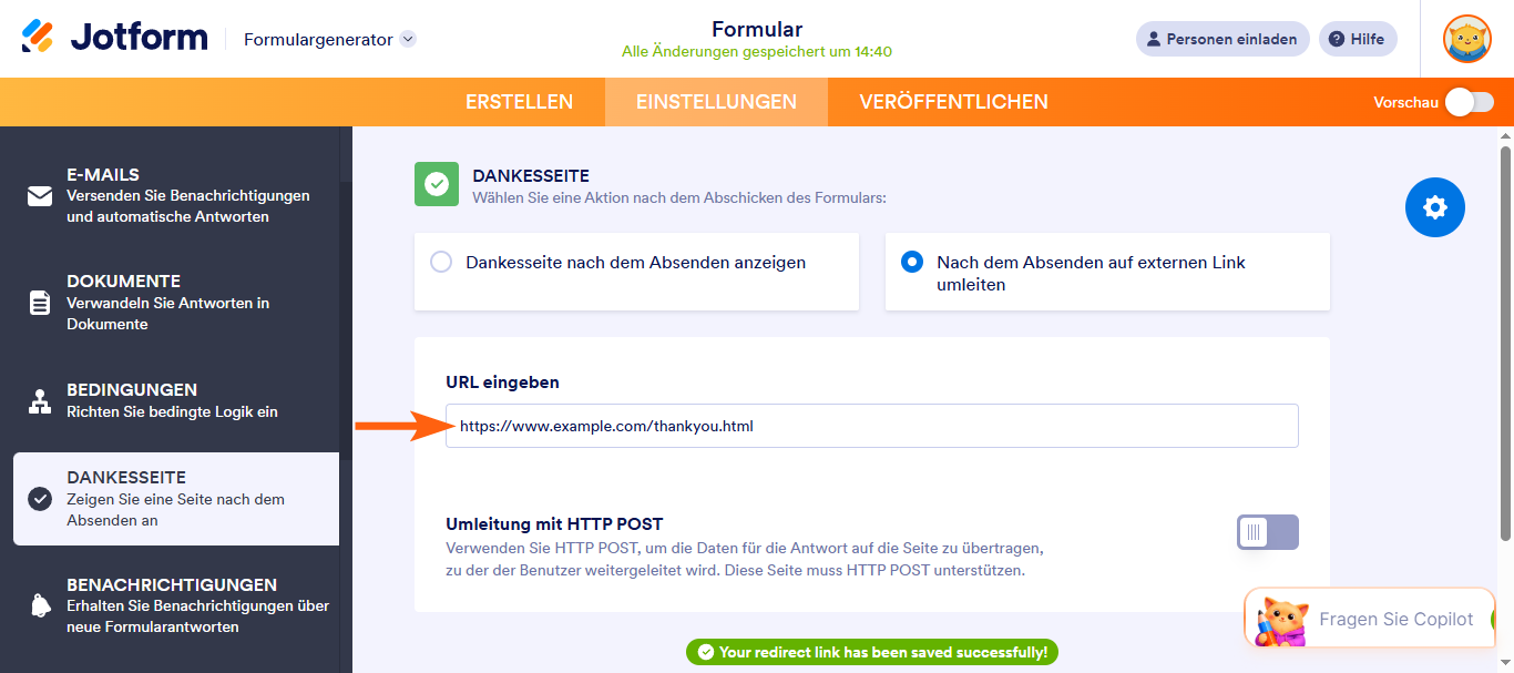 Erstellen einer benutzerdefinierten Dankeseite mit automatischer Weiterleitung Image-1