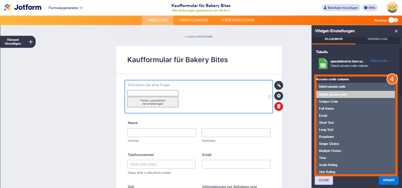 Wie Sie das Widget Tabelle in Formular verwenden Image-6