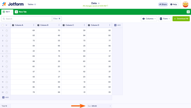 How to Get the Sum of Fields in Jotform Tables