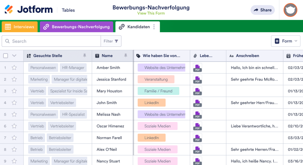 Bewerbungs-Nachverfolgung