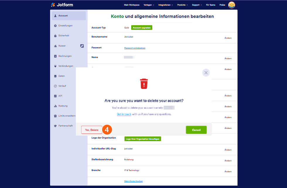 Wie Sie Ihr Jotform Konto löschen Image-3