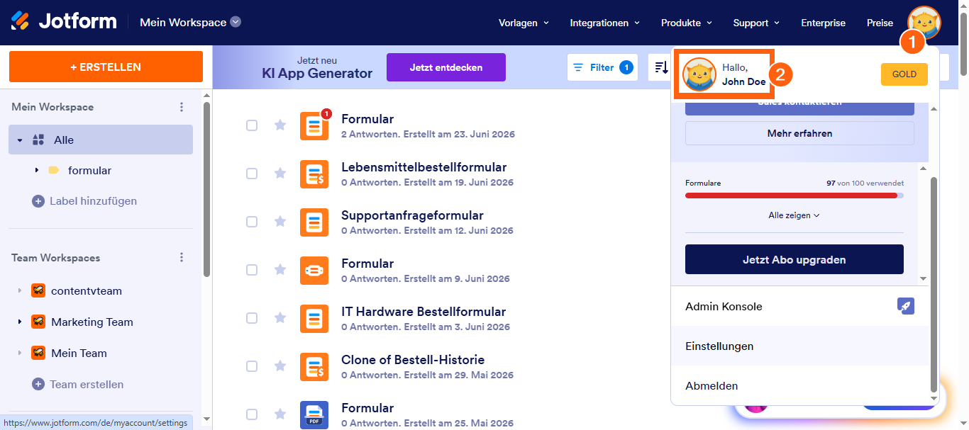 Wie Sie Ihr Jotform Konto löschen Image-1