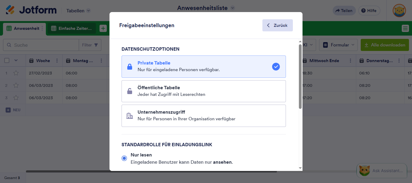 Wie Sie Jotform Tabellen freigeben und zusammenarbeiten Image-4