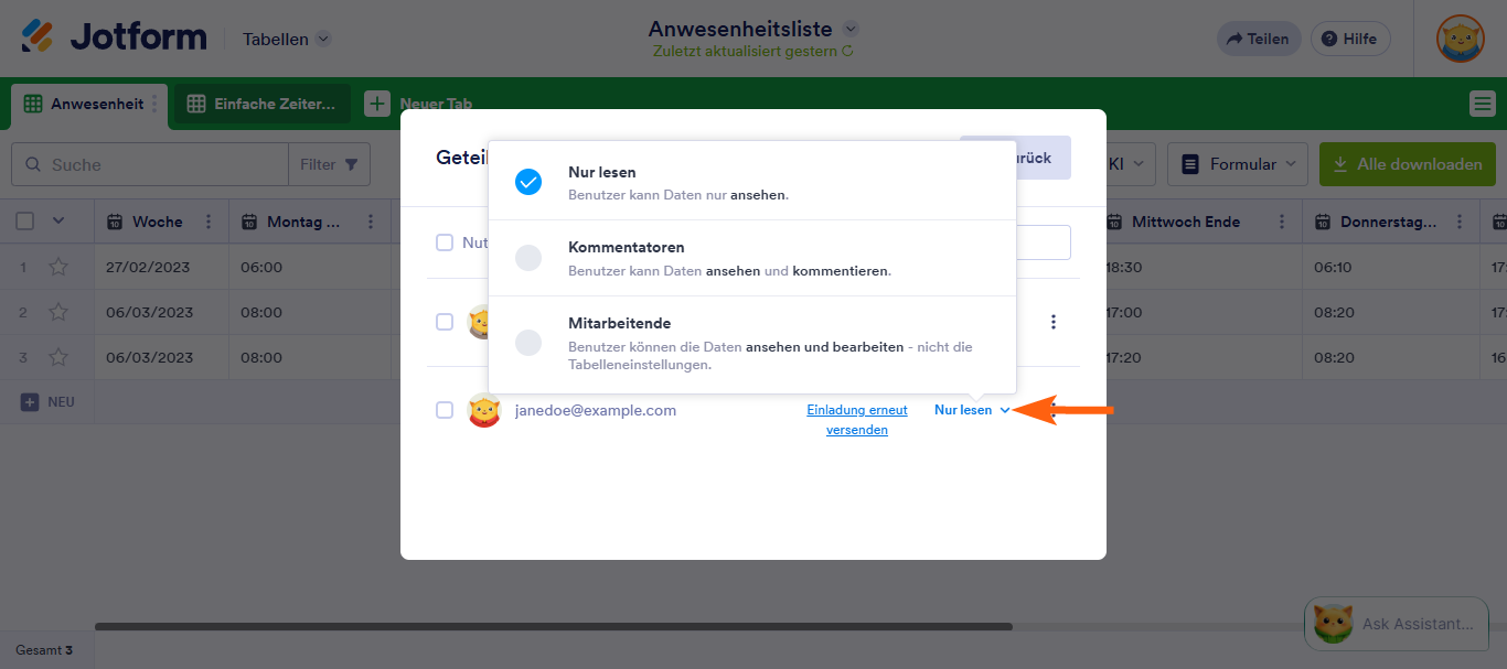 Wie Sie Jotform Tabellen freigeben und zusammenarbeiten Image-8