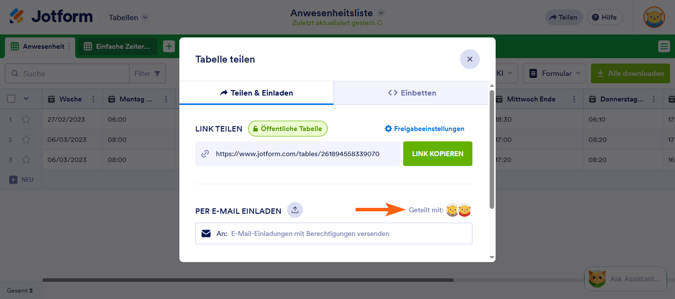 Wie Sie Jotform Tabellen freigeben und zusammenarbeiten Image-7