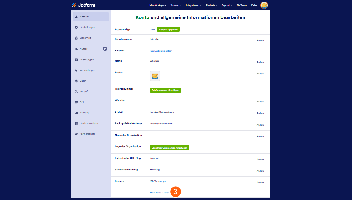 Wie Sie Ihr Jotform Konto löschen Image-2