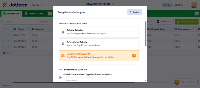 Wie Sie Jotform Tabellen freigeben und zusammenarbeiten Image-6