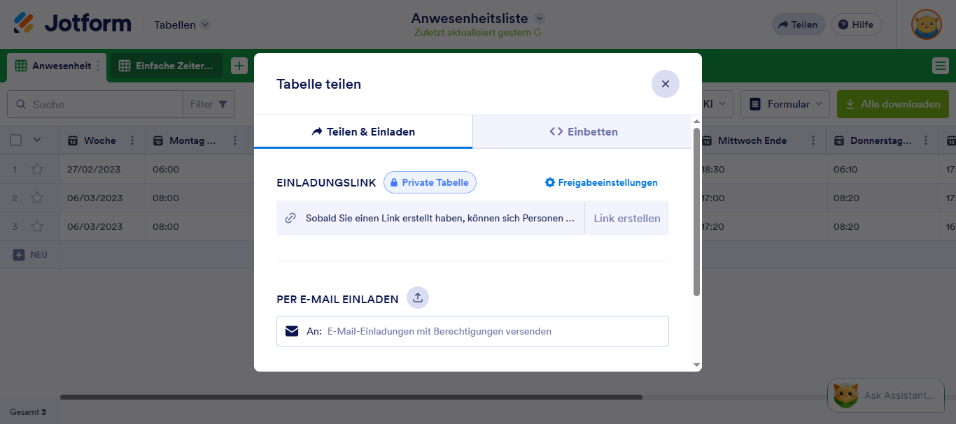 Wie Sie Jotform Tabellen freigeben und zusammenarbeiten Image-1