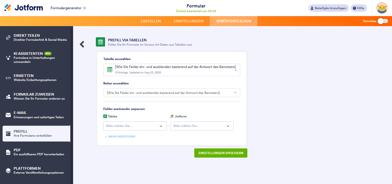 Wie Sie Formularfelder mit Daten aus anderen Tabellen mit Tabellen Prefill vorbefüllen? Image-2
