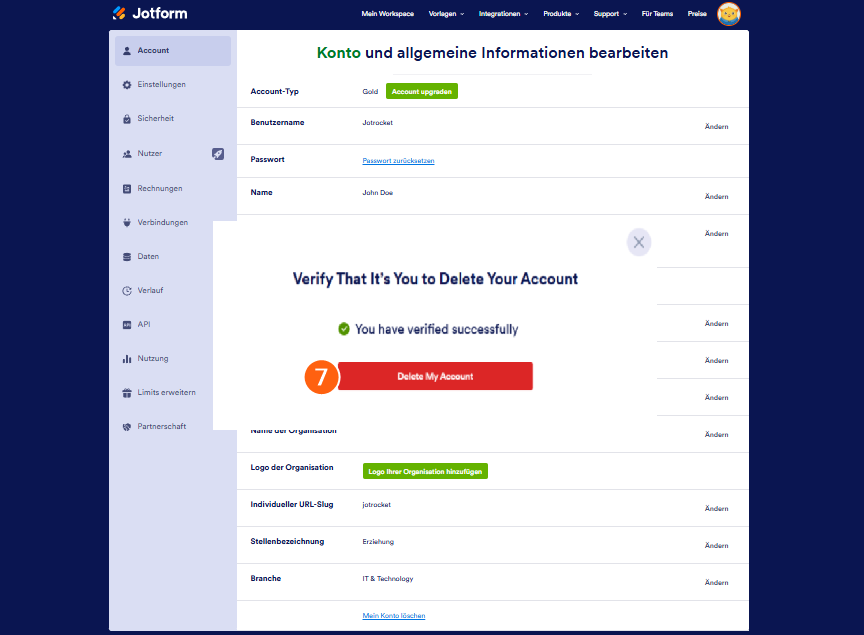 Wie Sie Ihr Jotform Konto löschen Image-5