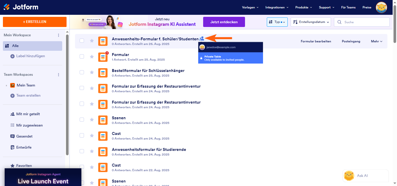 Wie Sie Jotform-Tabellen freigeben und zusammenarbeiten Image-16