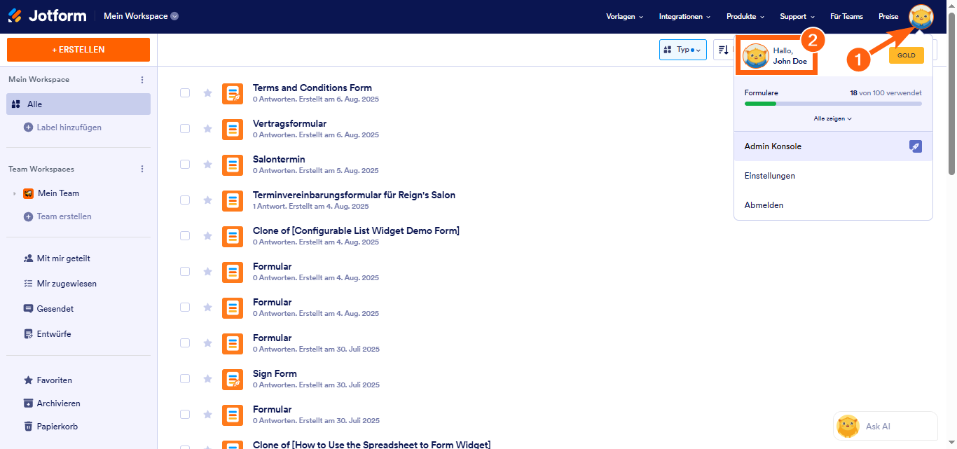 Wie Sie Ihr Jotform Konto löschen Image-1