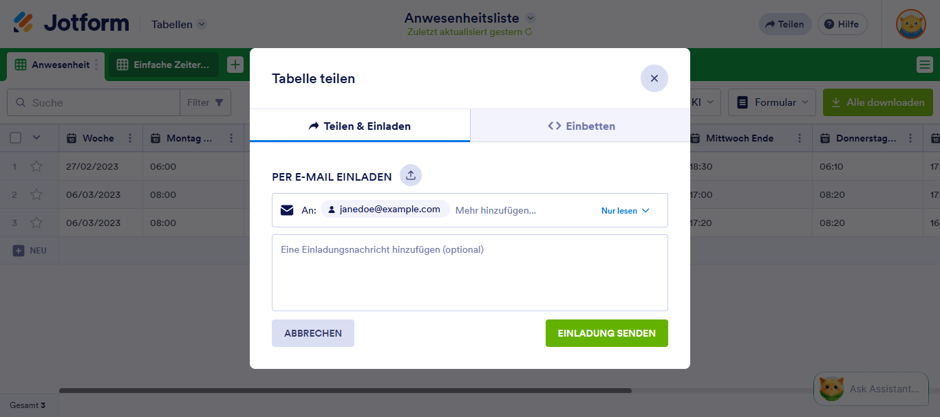 Wie Sie Jotform Tabellen freigeben und zusammenarbeiten Image-2