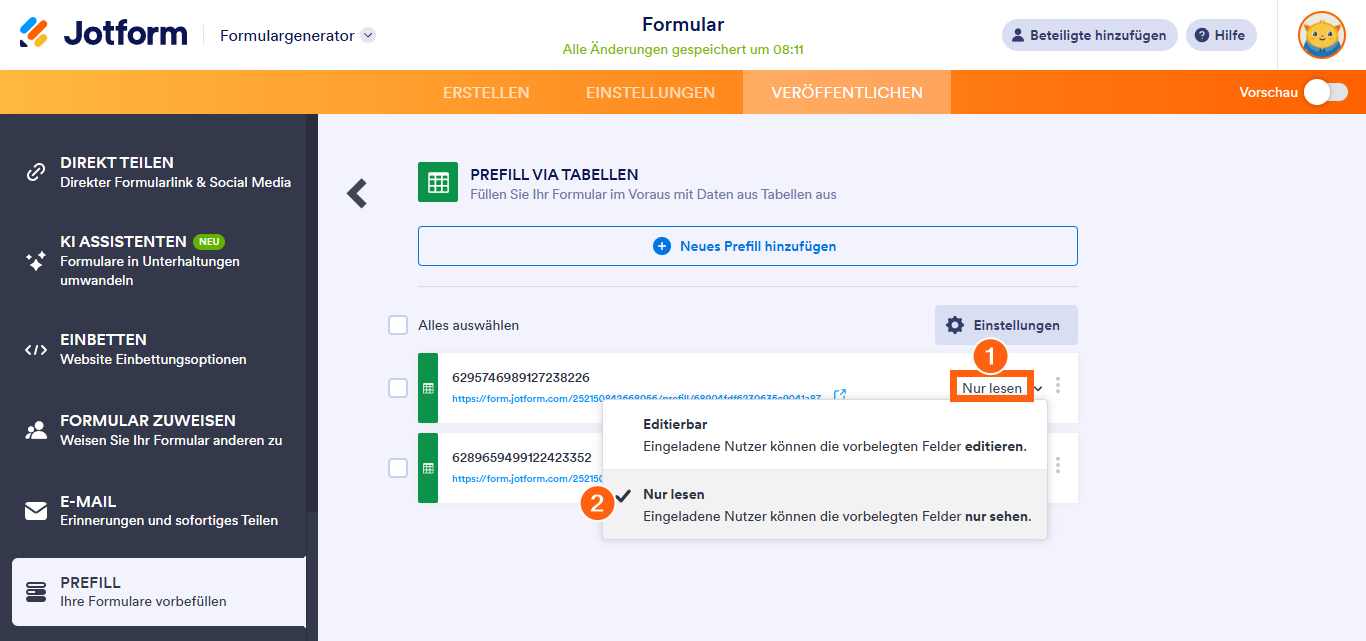 Wie Sie Formularfelder mit Daten aus anderen Tabellen mit Tabellen Prefill vorbefüllen? Image-7