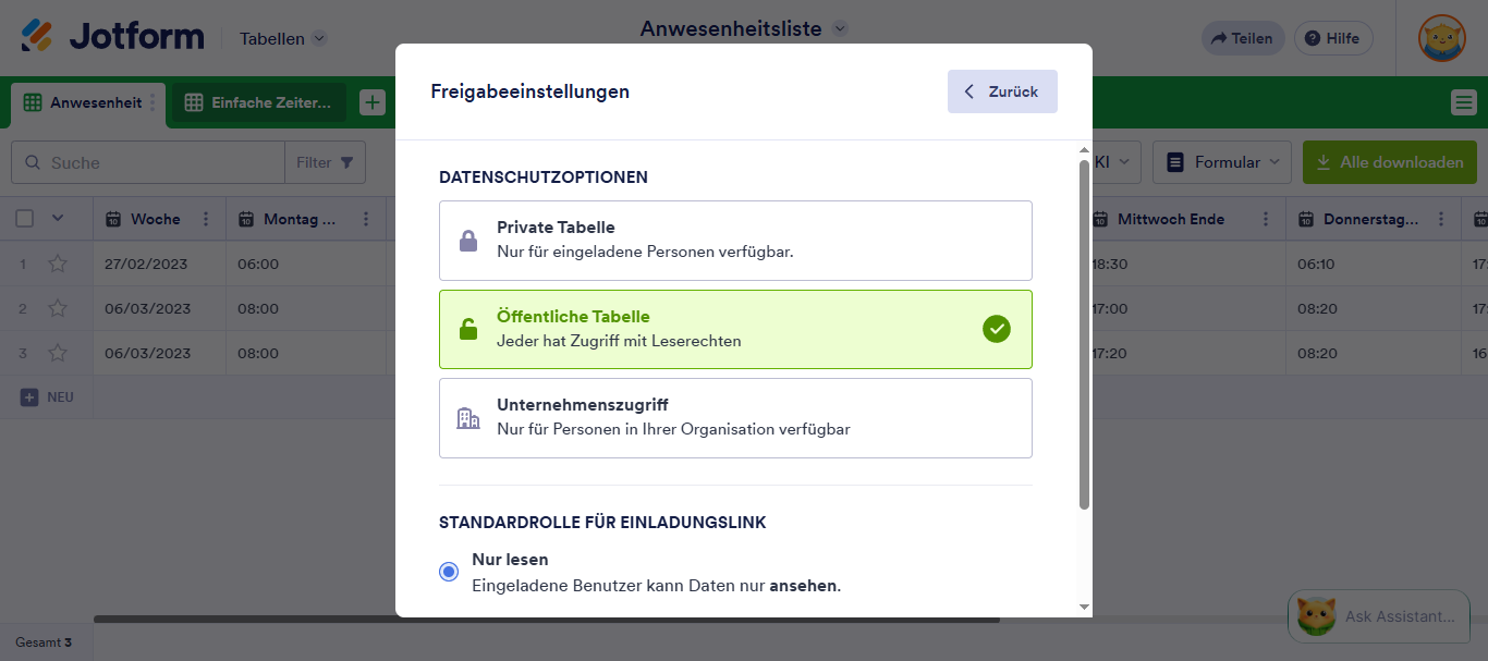 Wie Sie Jotform Tabellen freigeben und zusammenarbeiten Image-5