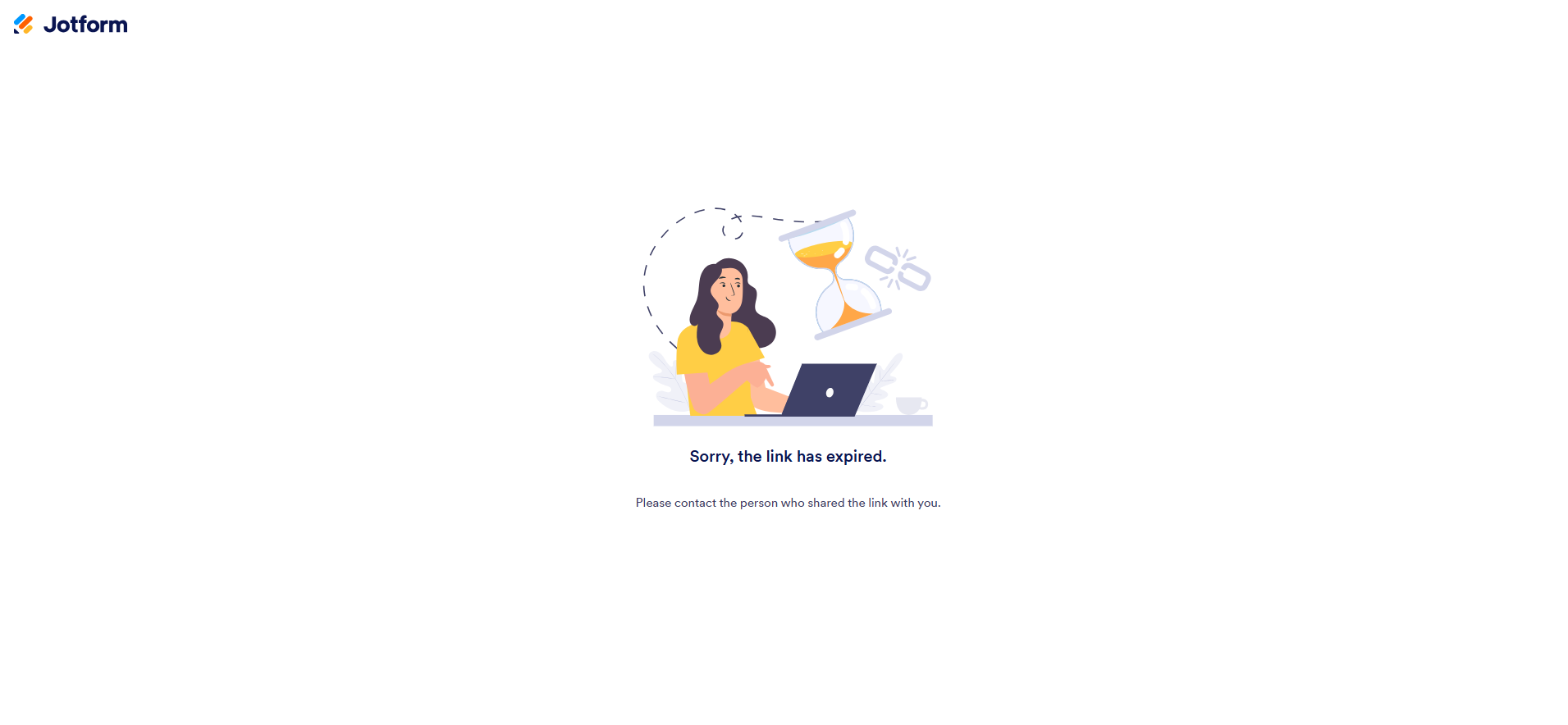 Capture d'écran d'un exemple de notification de lien expiré provenant de Jotform