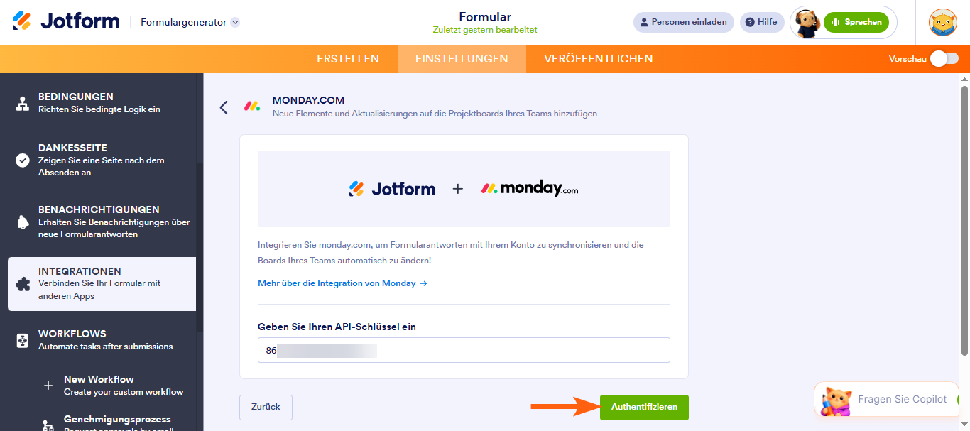 Wie Sie Jotform in monday