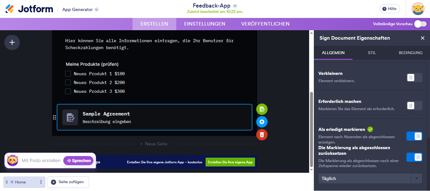 Hinzufügen einer elektronischen Signatur im Jotform App Generator Image-6