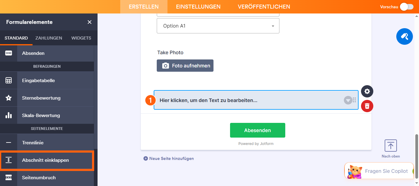 Mehrere Felder auf einmal ein- oder ausblenden mit dem Element Abschnitt Einklappen Image-1