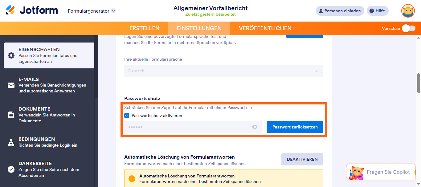 Wie Sie ein Formular mit einem Passwort schützen
