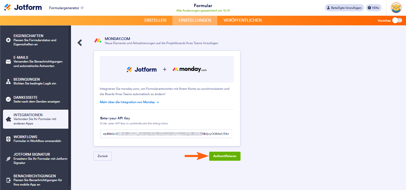 Wie Sie Jotform in monday