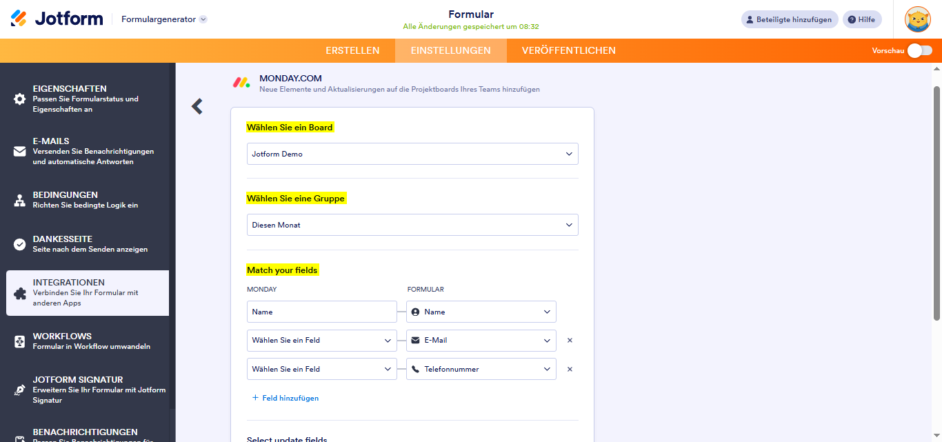 Wie Sie Jotform in monday