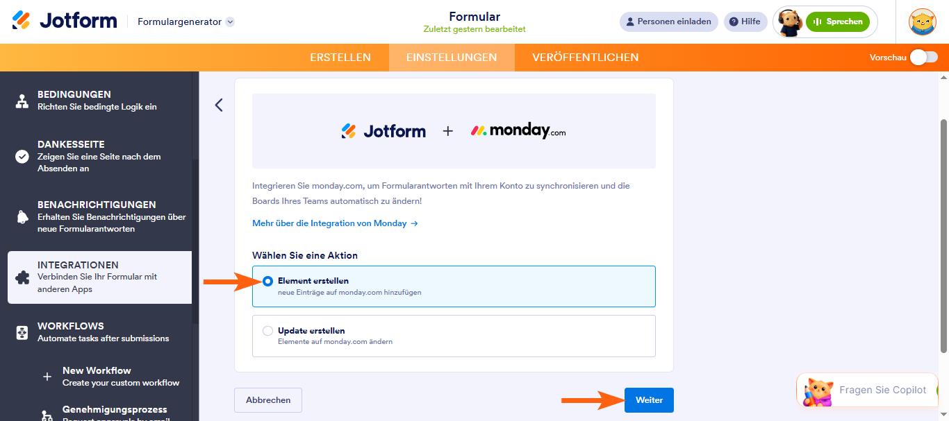Wie Sie Jotform in monday