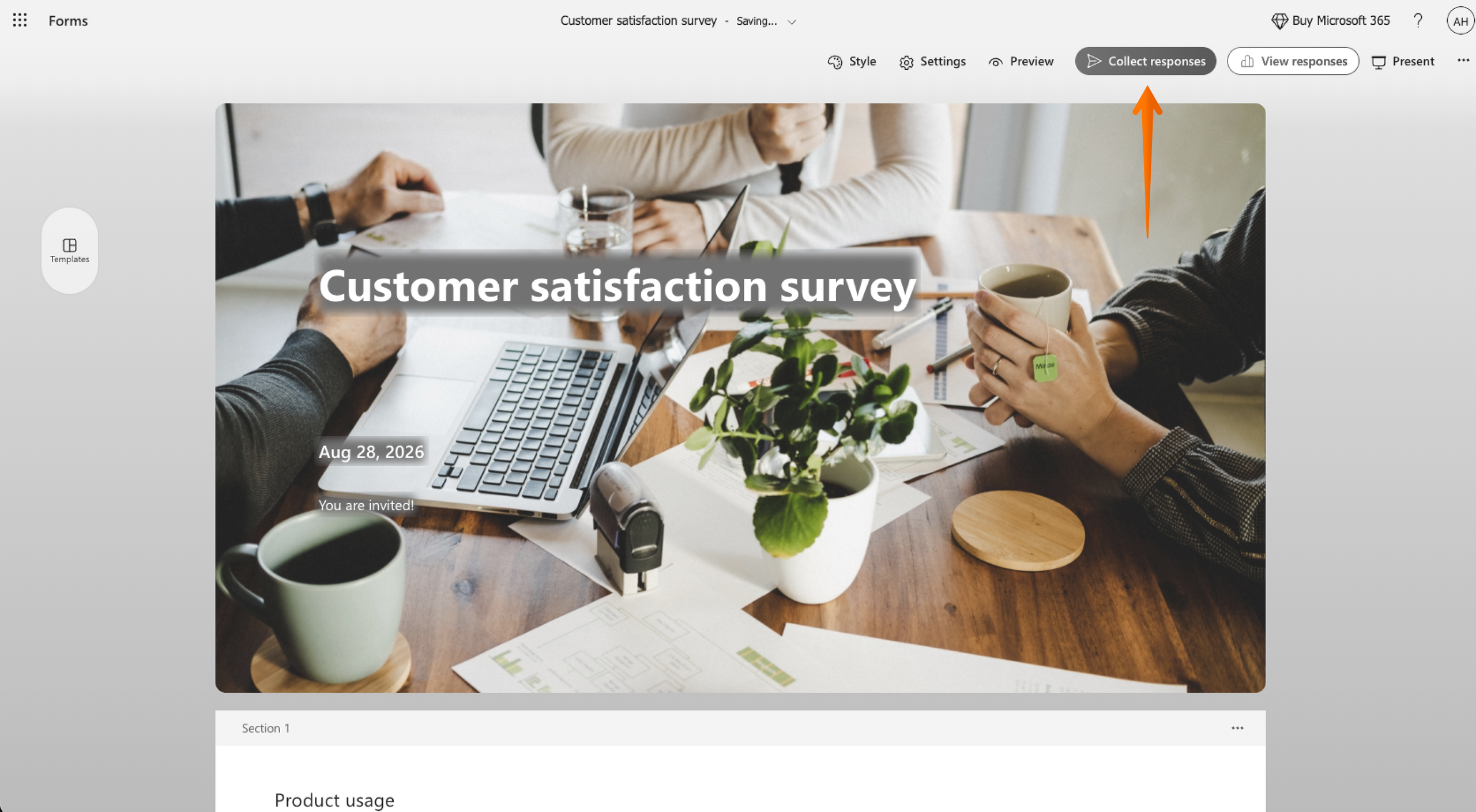 Microsoft Forms Form Editor Collect Responses Button