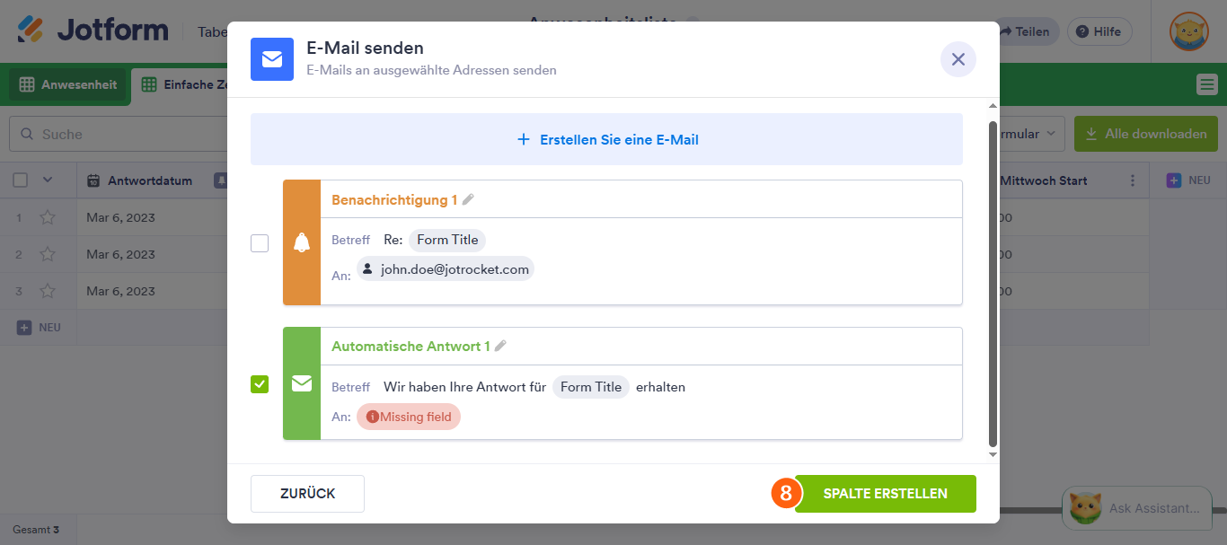 Wie Sie E-Mail mit Formulardaten in Jotform Tabellen senden Image-7