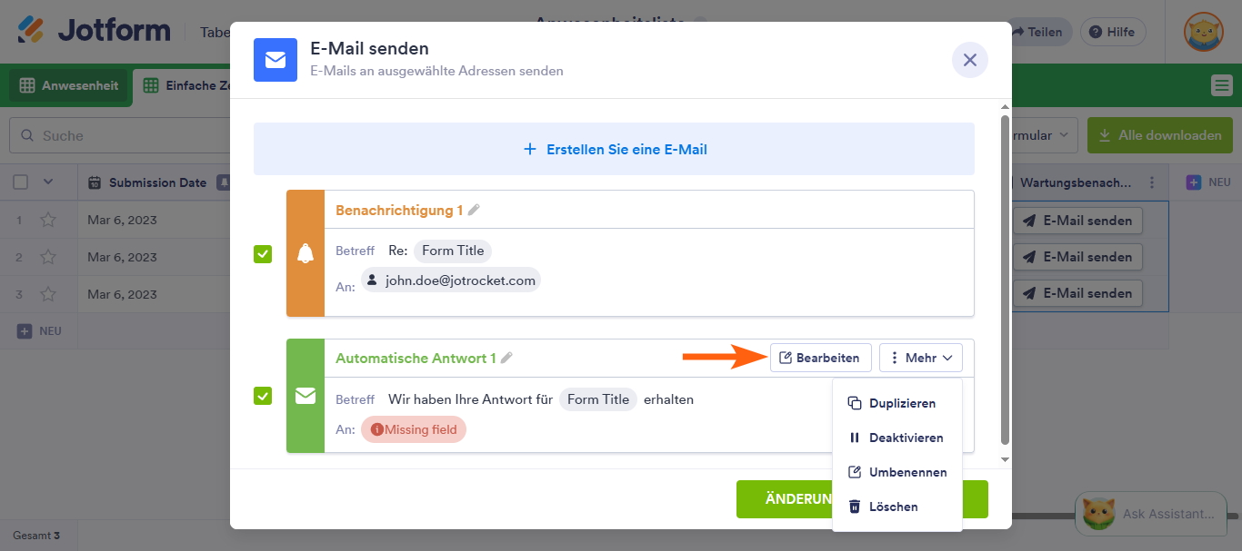 Wie Sie E-Mail mit Formulardaten in Jotform Tabellen senden Image-14